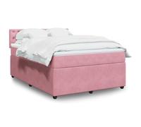 Sommier à Lattes de lit avec Matelas Rose 160x200 cm en Velours, Cadre de lit Robuste, tête de lit Incluse, surmatelas Confortable pour Chambre à Coucher Moderne