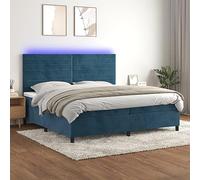 Sommier à Lattes de lit en Velours Bleu foncé 200x200 cm avec Matelas à Ressorts ensachés, surmatelas Confortable, Bande LED intégrée pour Chambre à Coucher Moderne
