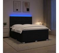 vidaXL Lit boxspring LED avec Matelas Noir 160 x 200 cm Tissu | Éclairage cool pour un style moderne, hauteur réglable pour votre confort, améliorer le sommeil avec isolation des mouvements
