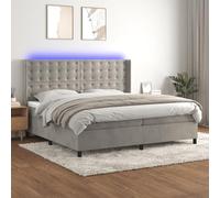 Sommier à Lattes de lit Gris Clair 200x200 cm avec Matelas à Ressorts ensachés, surmatelas Mousse, Bande LED intégrée, Cadre de lit en Velours Confortable pour Chambre Moderne