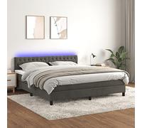 Sommier à Lattes de lit Gris foncé 160x200 cm avec Matelas à Ressorts ensachés, Velours Doux, tête de lit réglable et Bande LED pour Chambre à Coucher Moderne