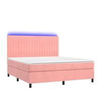 Sommier à Lattes de lit Rose 160x200 cm Velours avec Matelas à Ressorts ensachés, surmatelas Doux, Bande LED intégrée et tête de lit réglable pour Chambre Moderne