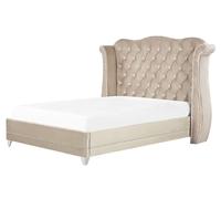 Sommier à Lattes et Cadre de Lit Double 160 x 200 cm en Velours Beige Chic Ayett
