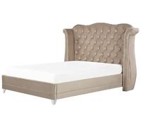 Lit double en velours taupe 180 x 200 cm AYETTE - BELIANI - Vintage - Beige - 2 places - A lattes