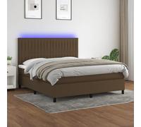 Sommier à Lattes Marron foncé 160x200 cm avec Matelas à Ressorts ensachés, surmatelas Doux, tête de lit réglable et Bande LED pour Chambre à Coucher Moderne