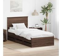 Sommier à lattes moderne avec tiroirs, chêne marron 75x190 cm, en bois d'ingénierie, compartiments secrets et support fixe à lattes, pour chambre à coucher.