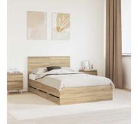 Sommier à lattes moderne Chêne Sonoma 120x190 cm en bois d'ingénierie, équipé de tiroirs cachés et de lattes solides. Design simple avec compartiments secrets pour un rangement organisé
