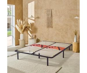 Sommier Céleste 140x200 cm, Cadre à Lattes 2 places, 16 Curseurs de Fermeté Ajustables, Structure Métallique avec 36 Lattes en Bois, Avec Pieds, Confort Ergonomique, Compatible Cadre de Lit