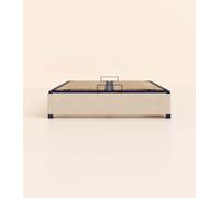 Sommier coffre 160x200 cm - Beige - Acier recy t lattes en bois - Grand volume de rangement - Ouverture facile - Fait en France - Tediber
