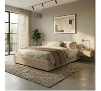 Sommier coffre - SAMPUR - Vegas - 160x200 cm - Tissu bouclette sable - Coffre 900L