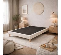 Sommier déco tapissier en tissu bouclette Nuage 140x190 Blanc Écume - Ecru - Garantie 5 ans - Someo