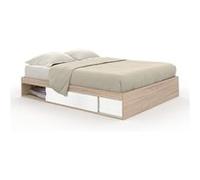 IDMarket Cadre de lit SALEM avec rangements et sommier 160 x 200 cm effet bois et blanc