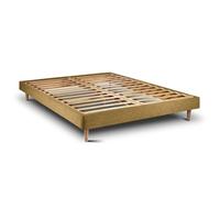 Sommier Kit Tissu Jaune 140x190 H29cm Sommeil de plomb - Sommier en bois massif avec Pieds bois cones 15 cm