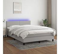 Sommier lit avec Matelas Ressorts ensachés et LED Gris Clair 140x200 cm Tête de lit réglable et surmatelas Mousse pour Chambre à Coucher Moderne avec éclairage USB
