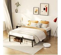 Sommier Métal 140x190CM - Noir - Cadre de Lit Double - 14 Lattes Métalliques Renforcées - compatible avec divers têtes de lit