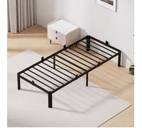 Sommier Métal 90x200CM - Cadre de Lit Simple Noir - 1 places - 14 Lattes - 6 pieds - Anti-collision - Montage facile