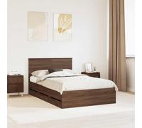 Sommier moderne 120x190 cm en bois d'ingénierie en chêne marron, avec compartiments secrets et tiroirs de rangement cachés, support à lattes robuste