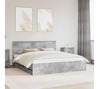Sommier moderne 200x200 cm Gris béton en bois d'ingénierie, équipé de tiroirs de rangement cachés. Les lattes robustes offrent un soutien stable pour