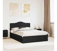 Sommier moderne avec tiroir noir 140x200 cm en bois d'ingénierie, lattes rigides et tête de lit, offre un soutien solide pour le matelas et un espace caché pour