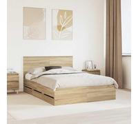 Sommier moderne avec tiroirs, bois d'ingénierie 140x200 cm, avec lattes pour un maintien stable du matelas, compartiments cachés pour la literie, design rectangulaire