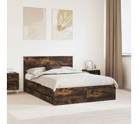Sommier moderne Chêne fumé 150 x 200 cm en bois d'ingénierie, équipé de tiroirs cachés et d'un support à lattes fixe, offre un soutien stable au matelas et