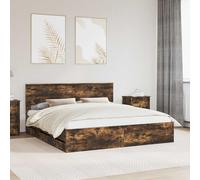 Sommier moderne en bois d'ingénierie de couleur chêne fumé 180x200 cm, avec tiroirs cachés et support fixe à lattes, offre un soutien stable au matelas