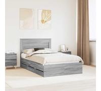 Sommier moderne en bois d'ingénierie en gris sonoma 120x190 cm avec tête de lit intégrée et tiroirs cachés.