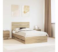 Sommier moderne en chêne Sonoma 120x200 cm en bois d'ingénierie, équipé d'un système de lattes rigides pour un maintien stable du matelas. Les compartiments cachés offrent