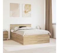 Sommier moderne en chêne Sonoma 150x200 cm avec tête de lit, fabriqué à partir de matériaux à base de bois. Le cadre durable à lattes rigides offre un soutien stable au matelas