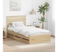 Sommier moderne en chêne Sonoma 75x190 cm en bois d'ingénierie, équipé de tiroirs cachés et de lattes solides, offre un soutien stable et un rangement discret dans