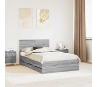 Sommier moderne Gris Sonoma 120x190 cm en bois d'ingénierie, équipé de tiroirs cachés et de lattes solides, offre un soutien stable et un rangement discret dans