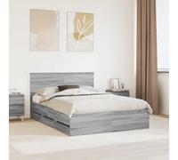Sommier moderne Gris Sonoma 150x200 cm en bois d'ingénierie, équipé de tiroirs de rangement cachés, les lattes robustes assurent un maintien stable du matelas,