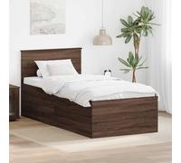 Sommier rectangulaire moderne à base de bois, chêne marron 75x190 cm, avec tête de lit et lattes rigides pour un maintien stable du matelas.