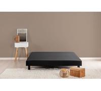 Sommier tapissier 160x200 cm, Noir, Pieds inclus, Bois pin massif, 12 lattes fixes