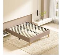 Sommier Tapissier - DEWINNER-Solide et Confortable Lit 140*190cm - 2x14 Lattes avec 9 pieds- Hauteur du cadre de lit 35 cm - Beige