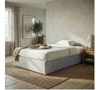 Sommier tapissier MAYA 90 x 190 cm structure en bois et revêtement en tissu gris, cadre de lit avec pieds