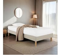 IDIMEX Sommier tapissier PAIMPOL 90 x 190 cm Structure en Bois et revêtement en Tissu Beige, Cadre de lit avec Pieds et sommier à Lattes pour 1 Personne