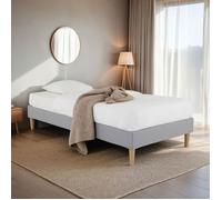 Sommier tapissier PAIMPOL 90 x 190 cm structure en bois et revêtement en tissu gris, cadre de lit avec pieds