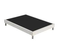 Sommier tapissier + pieds SR15 beige 140x190 Lattes bois massif - H.15 cm