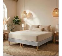 Sommier tapissier RENNES 180 x 200 cm structure en bois et revêtement en tissu gris, cadre de lit avec pieds