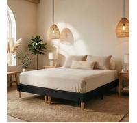 Sommier tapissier RENNES 180 x 200 cm structure en bois et revêtement en tissu noir, cadre de lit avec pieds