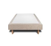 Sommier Tapissier Tissu Beige brun 90x200 H29cm Sommeil de plomb - Sommier en bois massif avec Pieds bois cones 15 cm