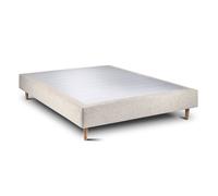 Sommier Tapissier Tissu Beige clair 160x200 H35cm Sommeil de plomb - Sommier en bois massif avec Pieds bois cones 15 cm