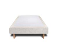 Sommier Tapissier Tissu Beige clair 90x200 H29cm Sommeil de plomb - Sommier en bois massif avec Pieds bois cones 15 cm