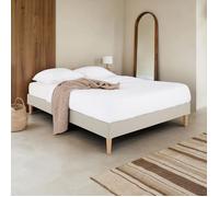 Idimex Sommier tapissier VANNES 120x190 cm – Structure bois, tissu beige, pieds, sommier à lattes