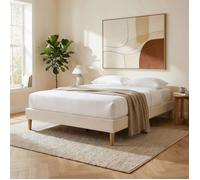 Sommier tapissier VANNES 120 x 190 cm structure en bois et revêtement en tissu blanc crème, cadre de lit avec pieds et sommier