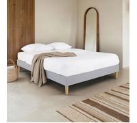 Sommier tapissier VANNES 120 x 190 cm structure en bois et revêtement en tissu gris, cadre de lit avec pieds et sommier