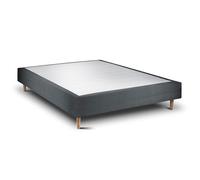 Sommier Tapissier Velours Gris anthracite 140x190 H35cm Sommeil de plomb - Sommier en bois massif avec Pieds bois cones 15 cm