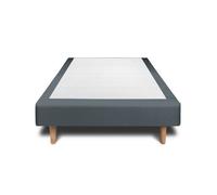 Sommier Tapissier Velours Gris anthracite 90x200 H35cm Sommeil de plomb - Sommier en bois massif avec Pieds bois cones 15 cm