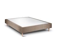 Sommier Tapissier Velours Taupe 140x200 H35cm Sommeil de plomb - Sommier en bois massif avec Pieds bois cones 15 cm